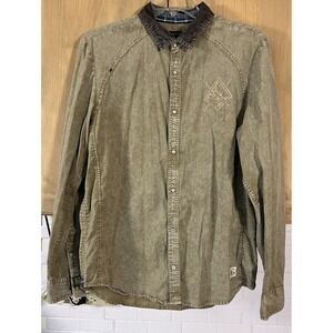 Buffalo David Bitton Pearl Snap Shirt Mens Large Tan Western Rock